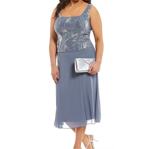 Alex Evenings Steel Blue Midi Dress & Jacket - Picture 3 of 5